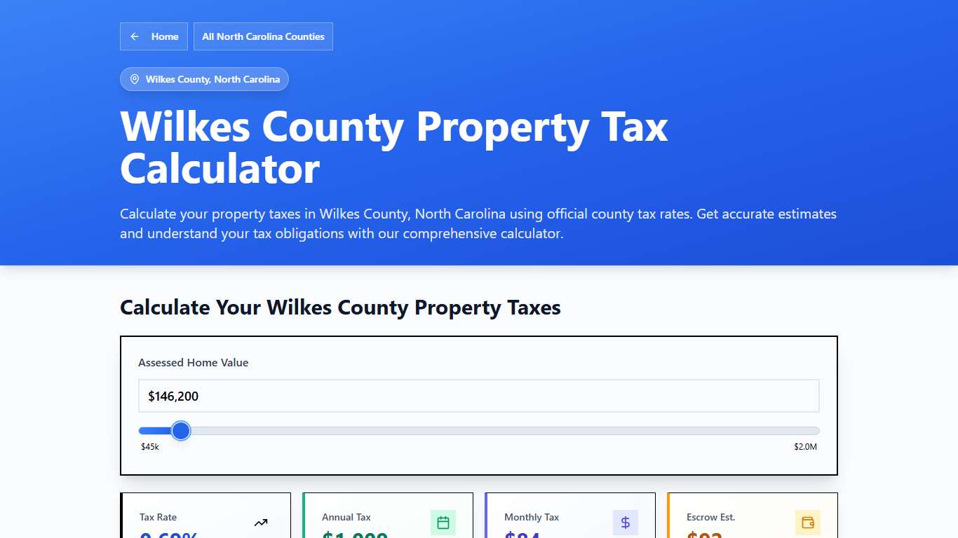 Wilkes County, NC Property Tax Calculator 2025-2026